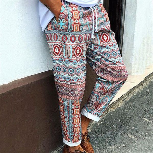 

men's pants fashion print mid waist small foot capris for men, Black