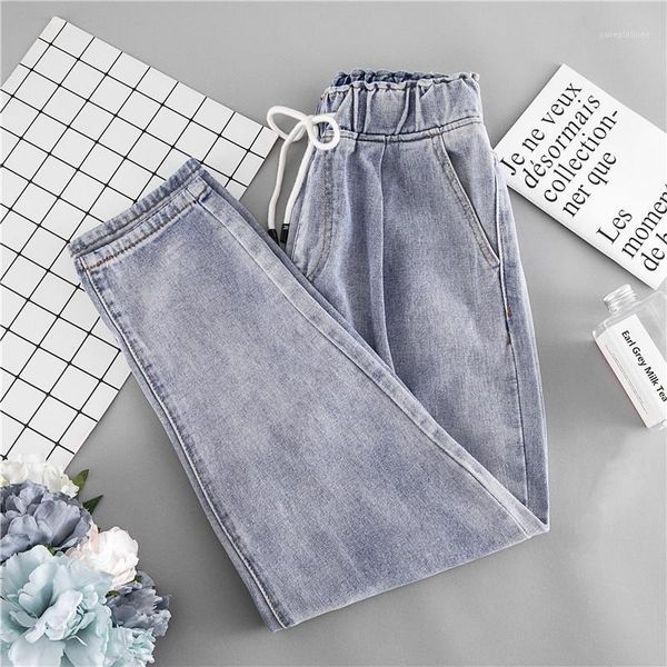 

ripped jeans for women high waist plus size drawstring loose softener mom ankle-length denim pants1, Blue