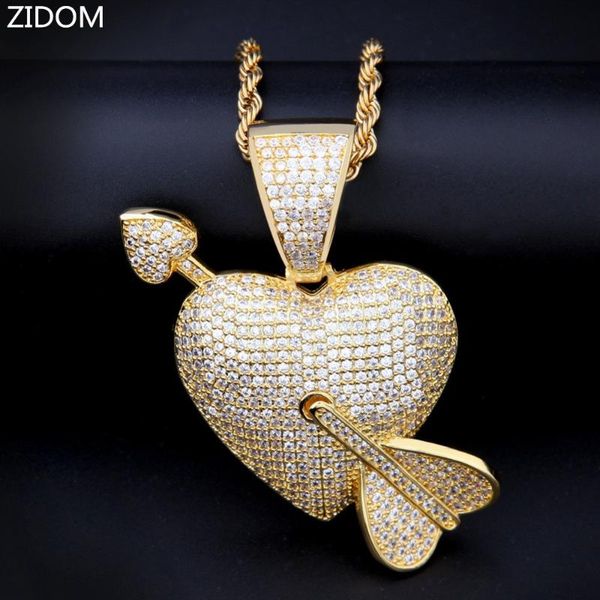 

men hip hop an arrow through a heart shape pendant necklaces pave setting zircon fashion popular charm necklace hiphop jewelry, Silver