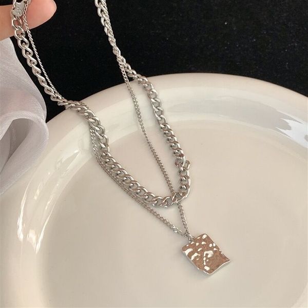 

fashion jewelry necklaces for women no need to take off and wear titanium steel irregular concave double-layer necklace in bath clavicle cha, Silver