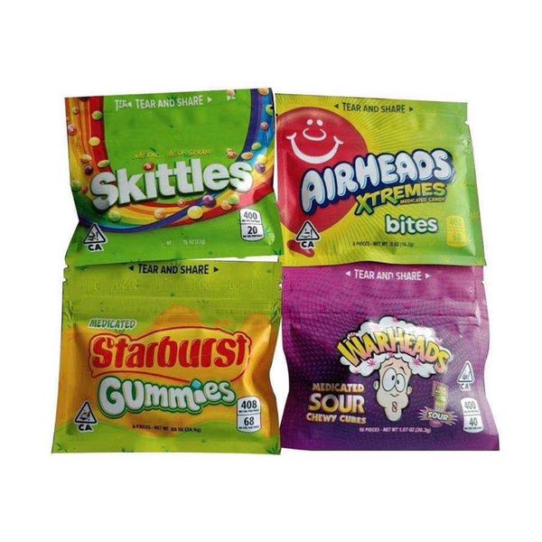 

resealable edibles candy empty packaging bags skittles airheads warheads starburst mylar gummy zipper 400mg sour gummies bag