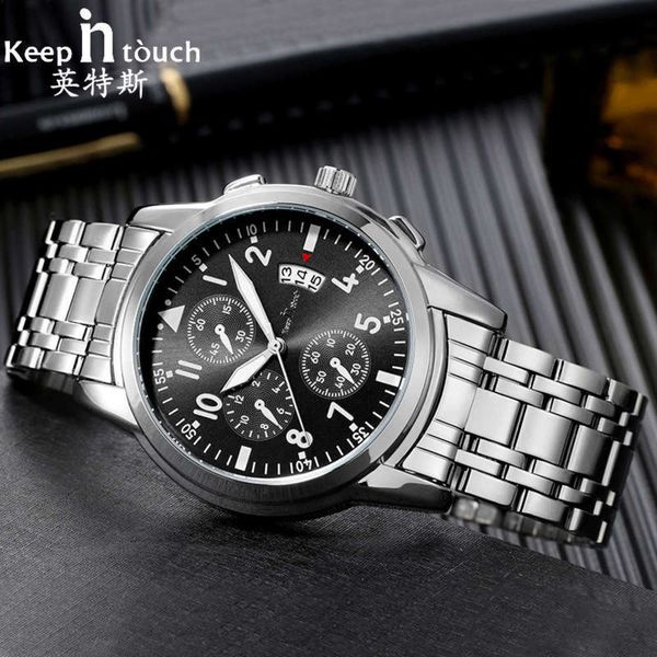 

touch steel band watch calendar keep luminous men's watch fashion business belt, Slivery;brown