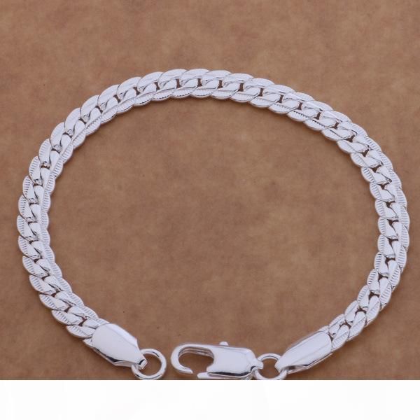 

wholesale silver bracelet fashion jewelry 6mm 20cm sideways flat chain bracelet armband pulsera for women men, Black
