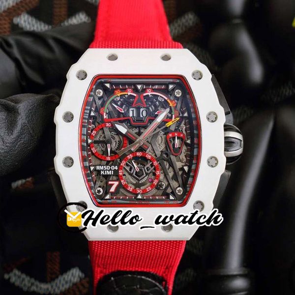 

2021 new limited rm50-04 kimi alfaromeo racing miyota atuomatic mens watch white ceramics case red nylon leather strap hwrm hello_watch, Slivery;brown