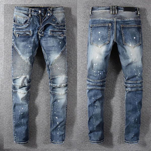 

2020 new mens jeans hip hop pants stylist jeans distressed ripped biker jean slim fit motorcycle denim jeans size 29-42, Blue