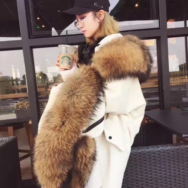 

maomaokong winter jacket coat women parka corduroy fur coat real raccoon fur collar real natural fox fur liner brand style 201028, Black
