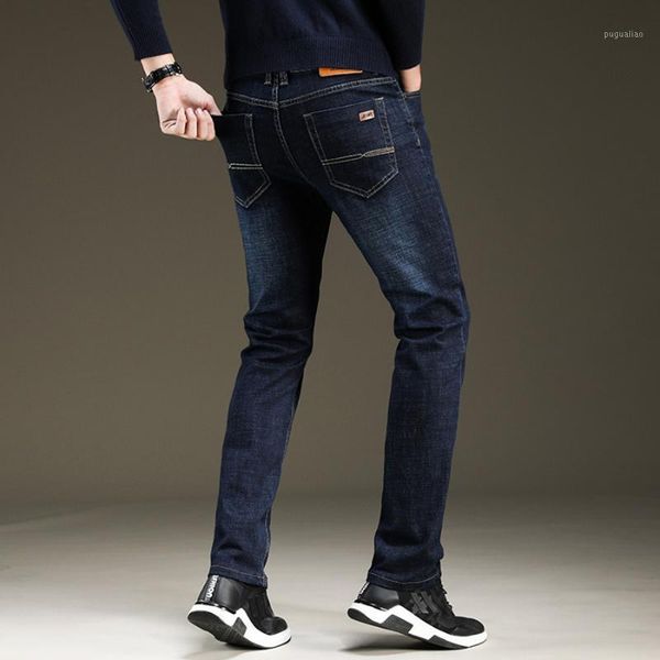 

brand 2020 new men's fashion straight jeans business casual stretch slim jeans classic trousers denim pants male black blue1, Blue
