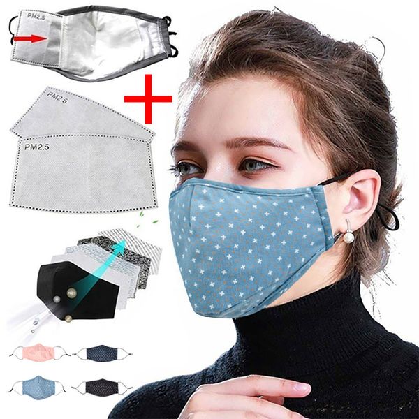 

washable newdustproof mask printing cotton adjust 2 filters reusable mouth cover fashion fabric masks#45