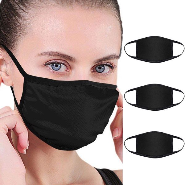 

seamless black face washable reusable 3pc dustproof fabric masks elastic earloop foggy haze cycling mascarillas mask
