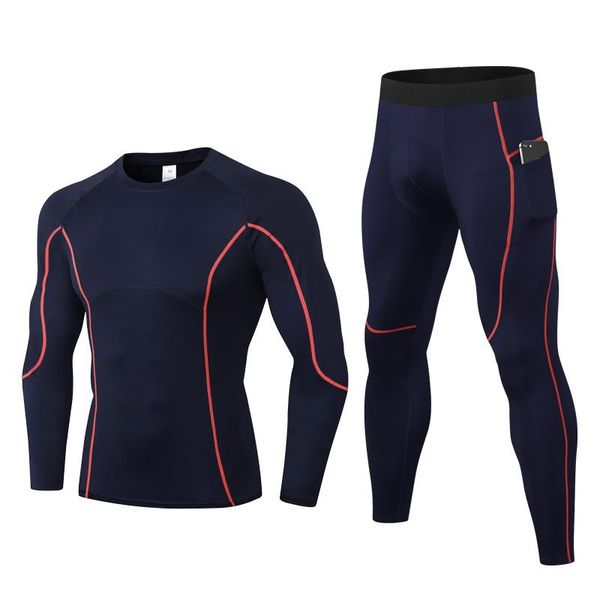 

running sets set thermal compression sports suit jogging autumn winter fitness workout tracksuits gym clothing, Black;blue