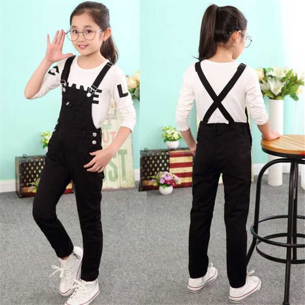

2019 new fashion spring autumn children girl overalls casual long pants teenage solid jumpsuits kids clothing strap trousers w36 y200704, Blue
