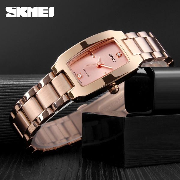 

skmei quartz watch fashion thin watches ladies casual dress luxury silver ladies rhinestone waterproof relogio feminino 1400 201123, Slivery;brown