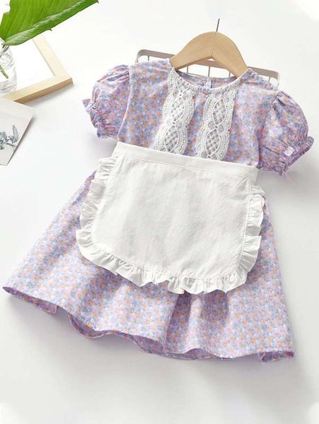 

toddler girls ditsy floral guipure lace panel dress with apron she, Red;yellow