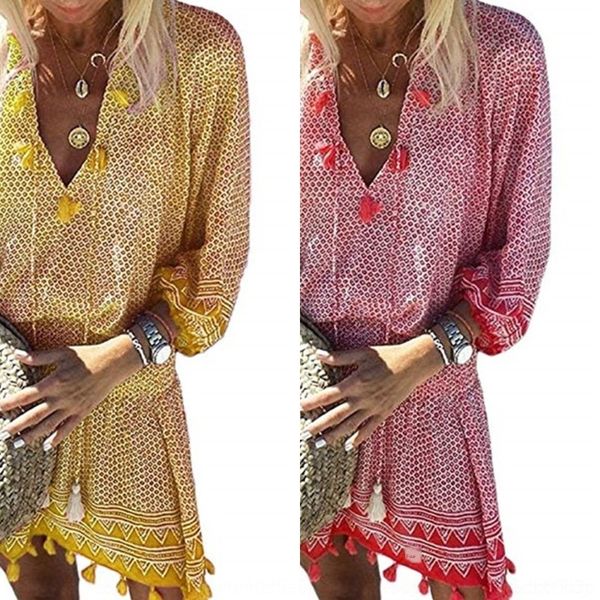 

6q40l бич нового v-образный вырез юбка 4 втулки кисточка beach 3 упругие талии юбка платье 2019 3083 ebh7t, Black;gray