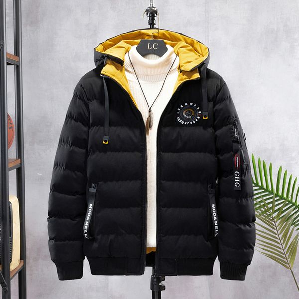 

men's hooded 2021 winter new men's korean slim epaulet thickened casual warm cotton padded cloth, Black