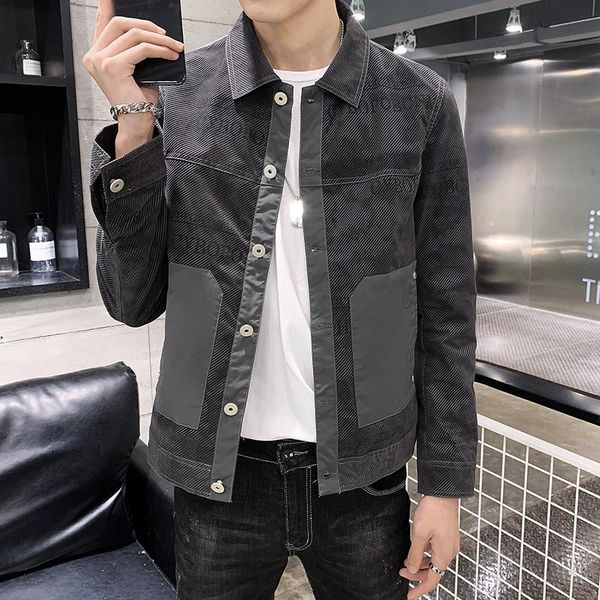 

men's jackets spring and autumn casual fashion lapel single-breasted cotton jacket bomber printed slim, Black;brown