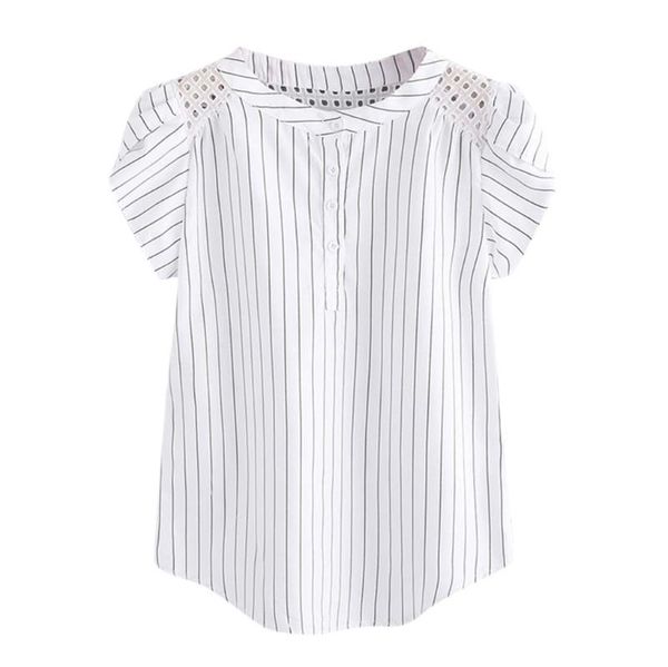 

ostrich women striped print blouse female summer fasion casual hollow out short sleeve o-neck blouse clothing, White