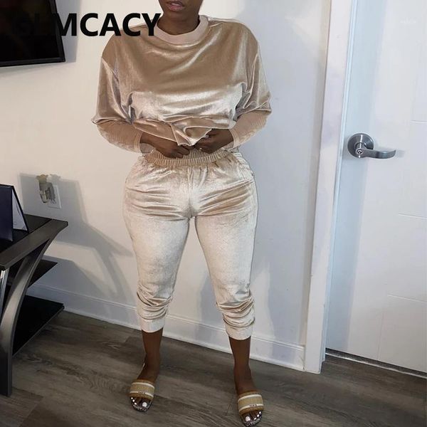 

women two piece velvet tracksuit long sleeve o neck loose shirt and pants set1, Gray
