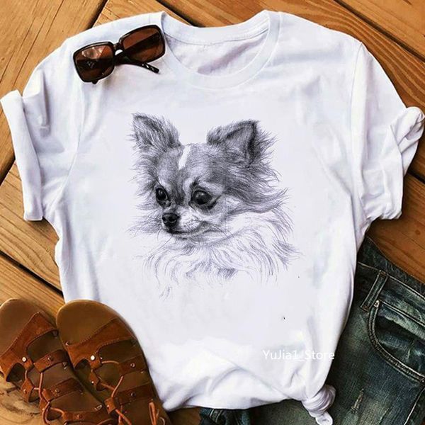 

schnauzer seymour yorkshire terrier chihuahuas retriever pomeranian papillon dog vintage portrait print women summer t shirt, White