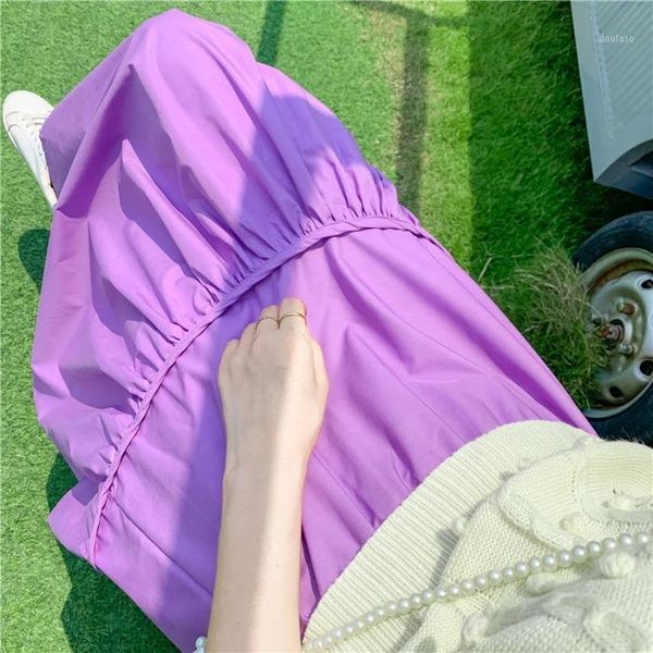 

solid color elastic waist white a-line skirt female summer new 2020 purple big swing umbrella wild skirt jfmhrx woman skirts1, Black