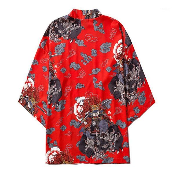 

kimono jackets japanese samuri cat printed 2020 men harajuku streetwear casual thin gown japan style loose size shirts1, White;black