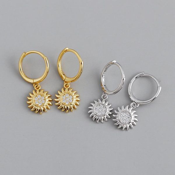 

hoop & huggie genuine 925 sterling silver geometric earrings sun flower for women wedding jewelry 2021 pendientes mujer moda, Golden;silver