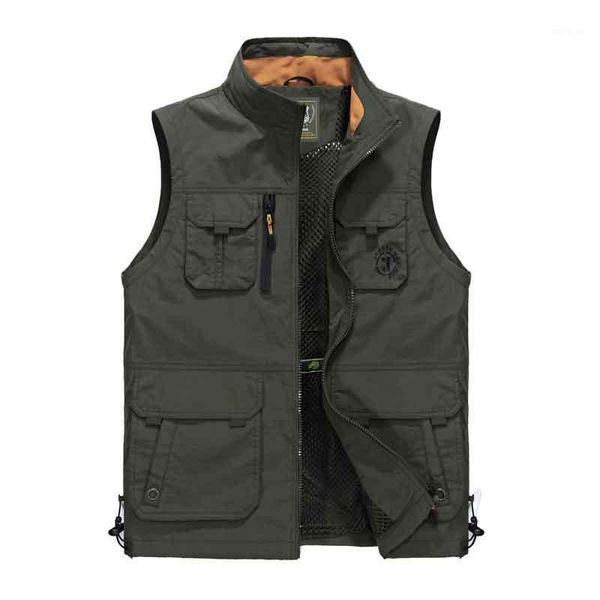 

outdoor t-shirts men' sleeveless vest jackets male water-resistant multipockets functional waistcaot hiking camping fishing vests coats, Gray;blue