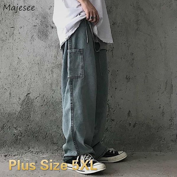 

men's jeans men denim straight pocket zipper ankle-length plus size 5xl autumn chic streetwear trendy leisure daily ulzzang retro ins, Blue