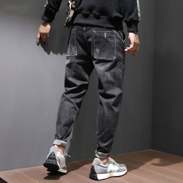 

2021 new autumn newly fashion men jeans black color elastic casual denim harem pants korean style hip hop wide leg trousers uk1, Blue