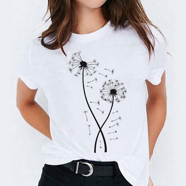 

graphic t shirt for women dandelion plant fashion korean printing 90s print lady t shirts womens ladies female tee shirt, White
