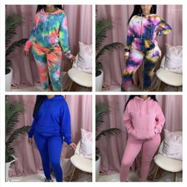 

female long sleeve sports 2pcs sets fashion trend casual loose hooded sweater trousers tracksuits women tie dye suits designer new, Gray