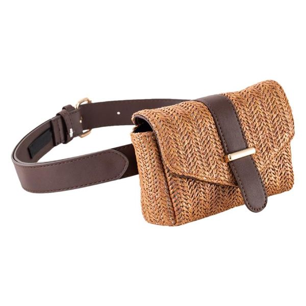 

straw women's waist bag fashion outdoor sports straw chest bag beach shoulder messenger handbag