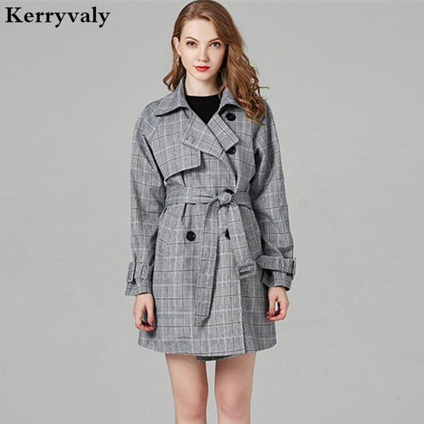 

autumn windbreaker long sleeves plaid coat roupa feminina inverno 2020 ladies coats chaquetas invierno mujer casacos k6030, Black