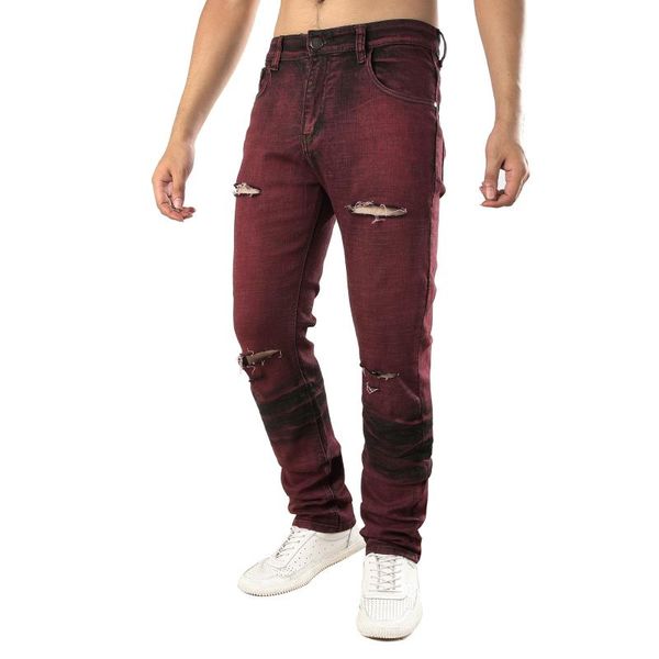 

men's jeans spring summer solid ripped brand clothing denim trousers men slim fit fashion streetwear stretch, Blue