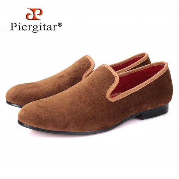 

piergitar new arrival handmade men new style velvet flats shoes party and banquet men dress loafers fashion smoking slippers, Black