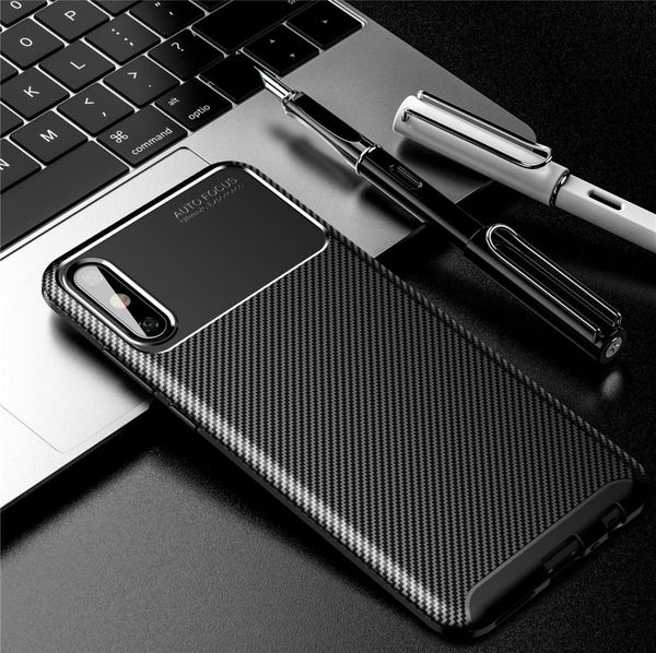 

for huawei enjoy 10e carbon fiber texture shockproof tpu case