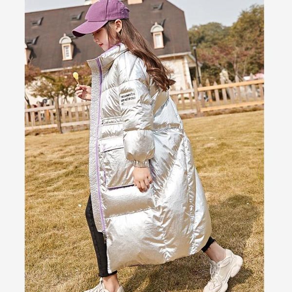 

зимняя мода глянцевых водонепроницаемые вниз пальто thicker теплого припуска верхней одежды для девочек 90 белой утки вниз курток для девоче, Blue;gray