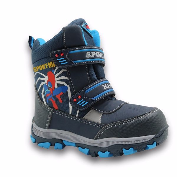

apakowa winter kids snow boots mid-calf bungee lacing waterproof boys boots big boys sport shoes wollen lining kids winter boots c1002, Black;grey