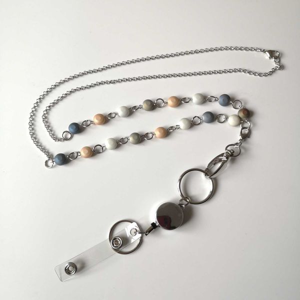 

lanyard ab color glass white collar mobile phone key id work card easy pull buckle pendant necklace long sweater chain, Silver