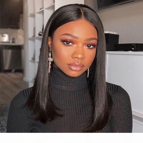 

dc 4x4 short bob wigs brazilian lace closure wig straight human hair wigs for black women lace frontal human hair wigs150%-180%, Black;brown