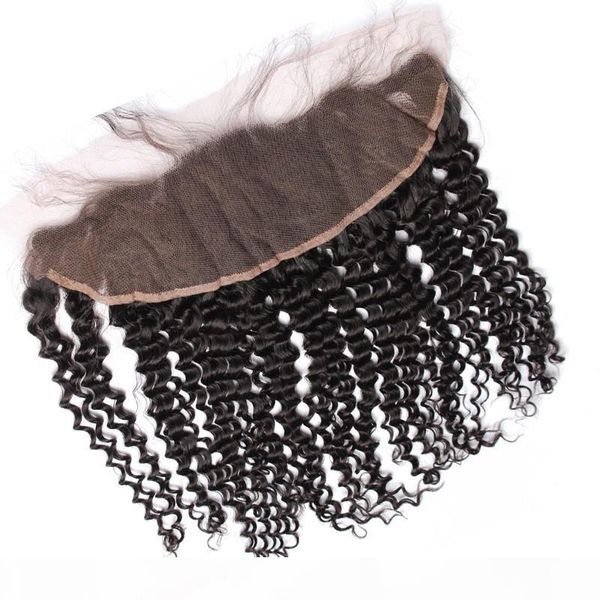 

7a unprocessed malaysian kinky curly lace frontal closure bleached knots virgin malaysian 13x4 ear to ear full lace frontal hair pieces, Black;brown
