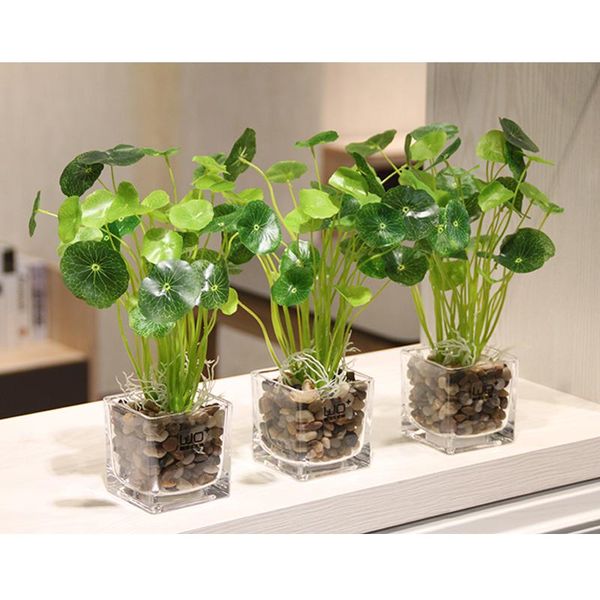 

simulation flower fresh green plant pot small bonsai artificial clover lucky grass potted set wedding home decor