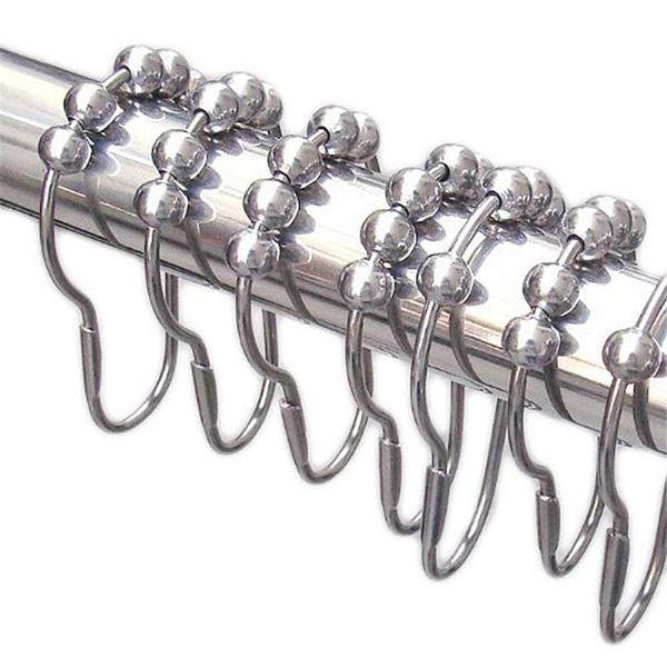 

70*38mm polished silvery metal satin nickel 5 roller ball shower curtain rings curtain hooks bathroom accessories