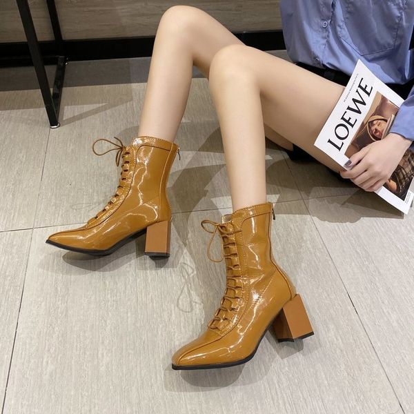 

2021 new autumn shoes leather for women rendered to boots mujer ygpy, Black