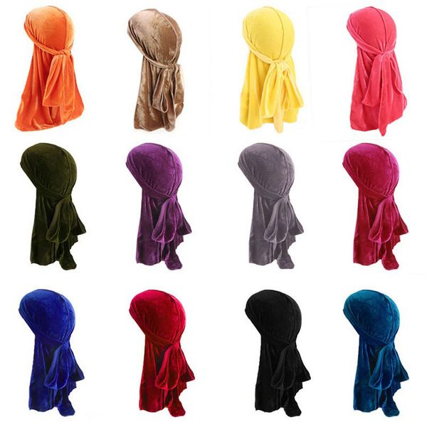 

роскошные унисекс бархатные durags bandana turban hat парики beanie cap cap cap biker голова голова пиратские шляпы волос аксессуары для вол, Yellow