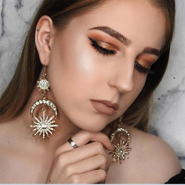 

dangle & chandelier hysecmao luxury sun moon drop earrings rhinestone punk for women golden boho vintage statement jewelry, Silver