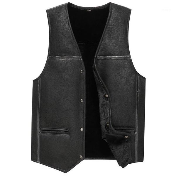 

men's vests genuine leather jacket man sheepskin waistcoat autumn and winter warm suit vest middle-aged elderly dad vest1, Black;white