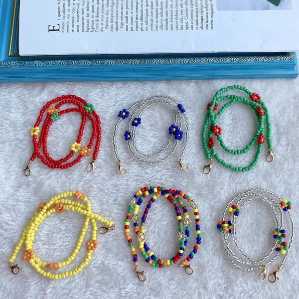 

handmade цветов смешивания цветов из бисера цепь для маски женщины мужчины маски цепи стропы шеи ремень rope шнур ожерелье держатель, Silver