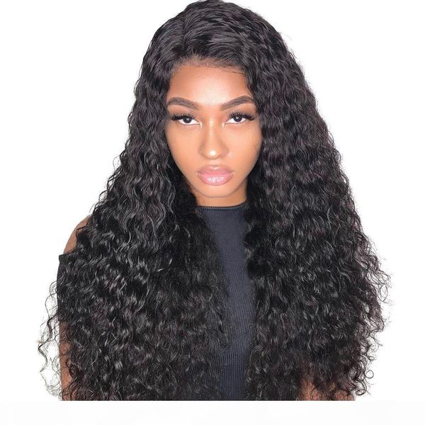 

4x4 lace closure wig curly pre plucked with baby hair remy brazilian water wave 4x4 closure lace wigs human hair bleached knots, Black;brown
