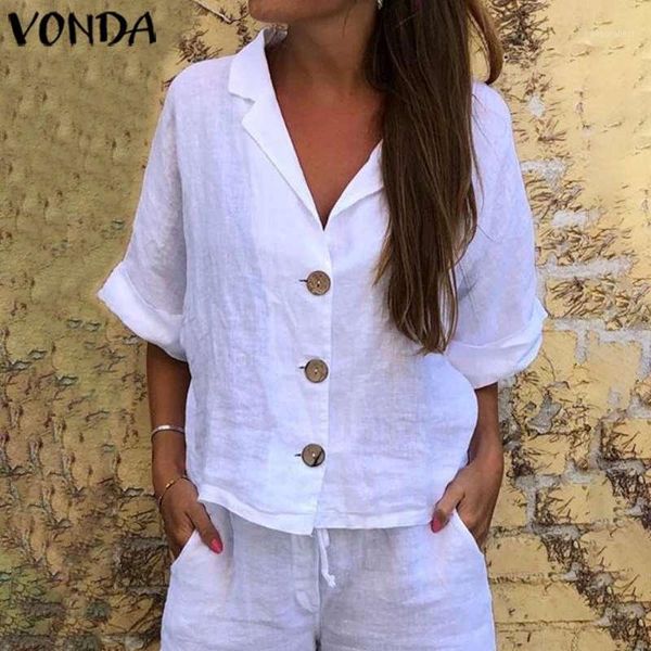 

vonda summer tunic women vintage 3/4 sleeve bohemian beach shirts 2020 casual loose blouse party plus size blusa1, White